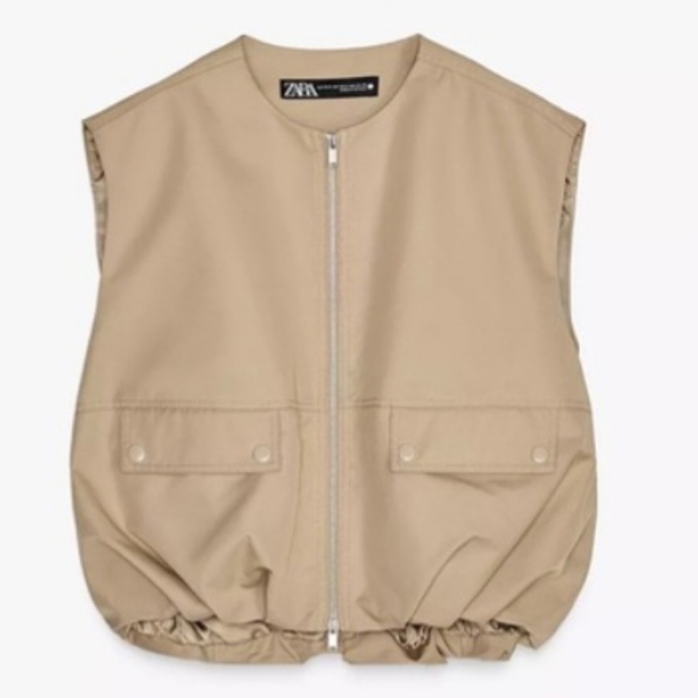 Zara Khaki Oversized Utility Vest